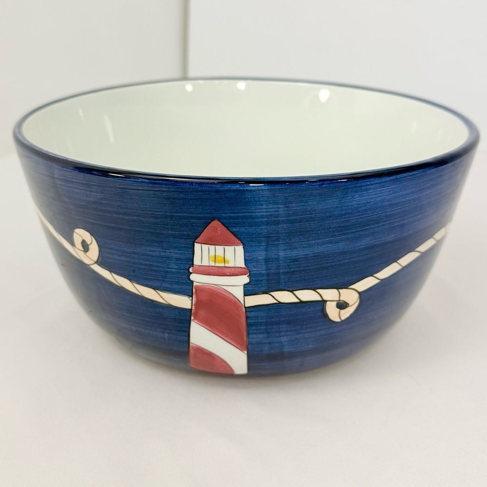 Brushes K.I.C Nautical Lighthouse Hand Painted Coastal Decor Bowl